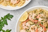 Lemony Garlic Shrimp Scampi with Orzo