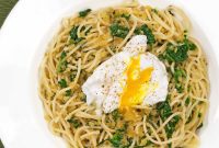 Spaghetti with Crispy Garlic Breadcrumbs, Spinach, and Egg