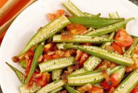 Aromatic Roasted Okra with Crispy Bacon and Sweet Tomatoes