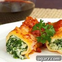 Spinach and Cheese Stuffed Manicotti with homemade crepes