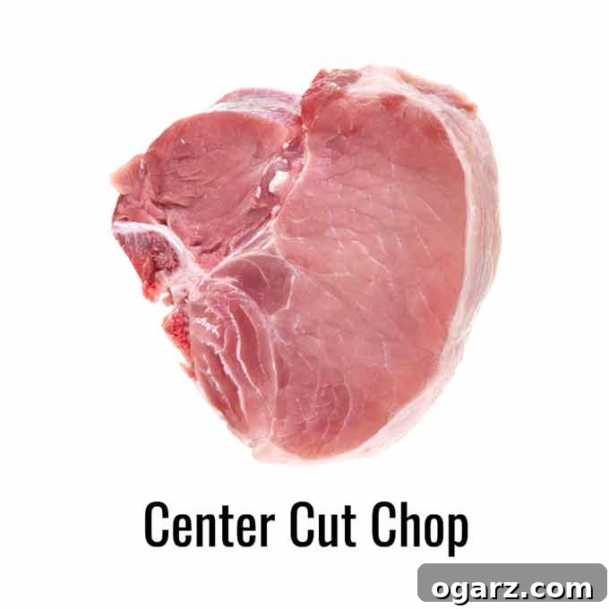 A center cut pork chop on a white background. 