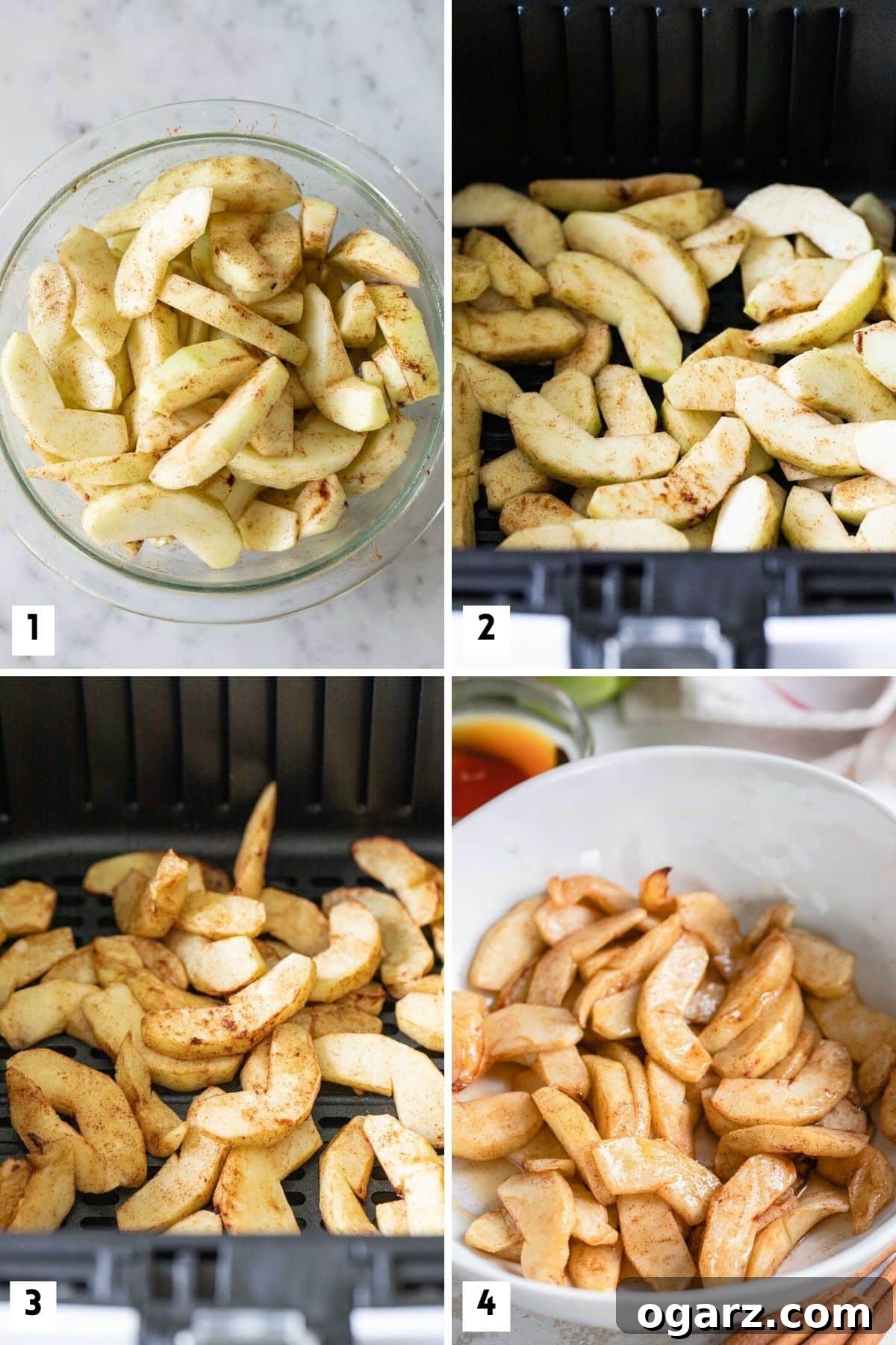 Sweet Cinnamon Air Fryer Apples 4 Steps for making apples in the Air Fryer.