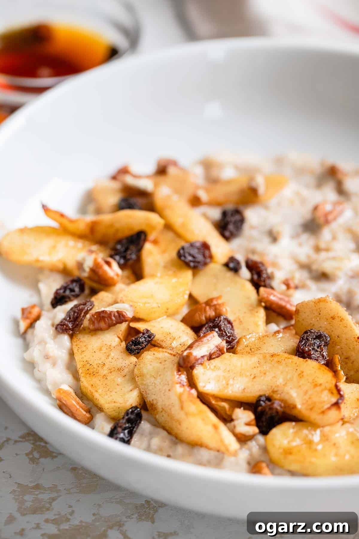 Sweet Cinnamon Air Fryer Apples 6 Oatmeal with apples and pecans.