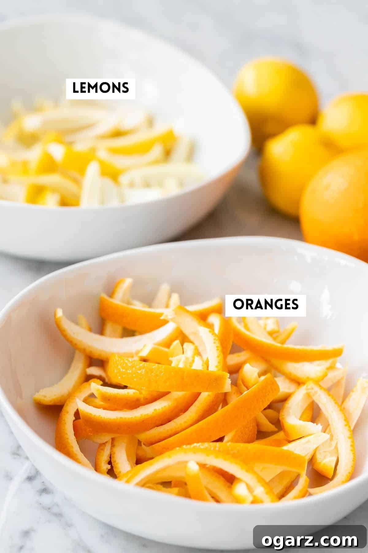 Golden Orange Gems 3 Ingredients for making candied peel.