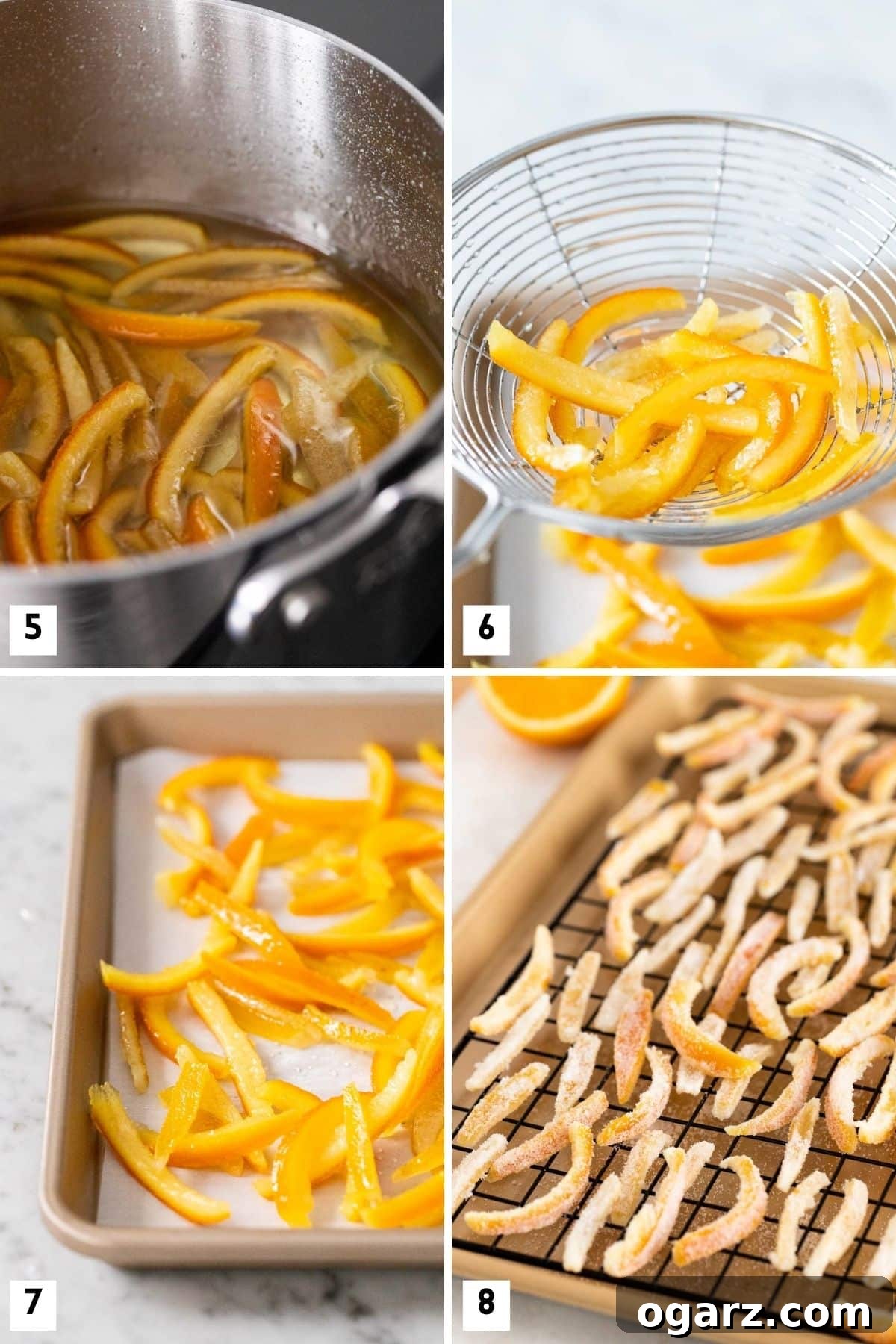 Golden Orange Gems 5 Steps for making candied peel.