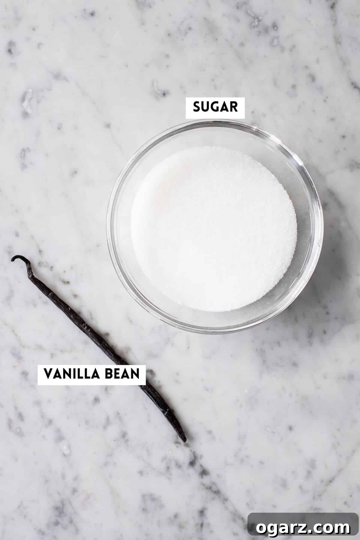 Ingredients for vanilla sugar.