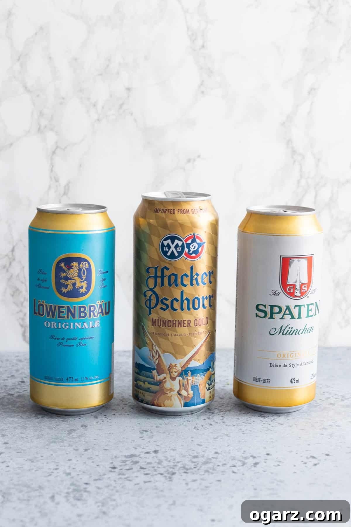Zesty Lager Blend 6 Three different kinds of beers in cans, showcasing options for making Radler variations.