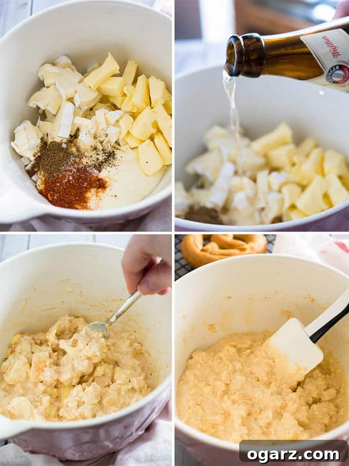 Obatzda Creamy Bavarian Beer Cheese Spread 3 How to make Obatzda (German Beer Cheese Dip) Collage.