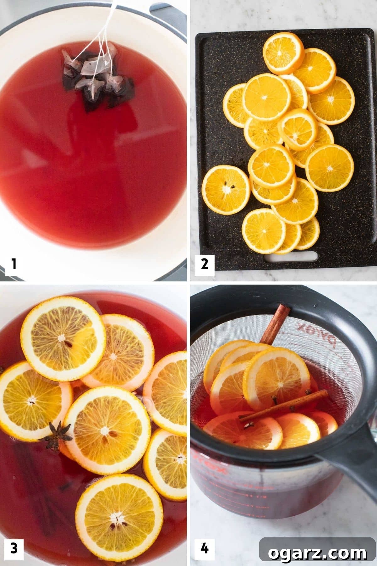 Festive Kids' Punch 4 Steps for making non-alcoholic German Christmas punch.