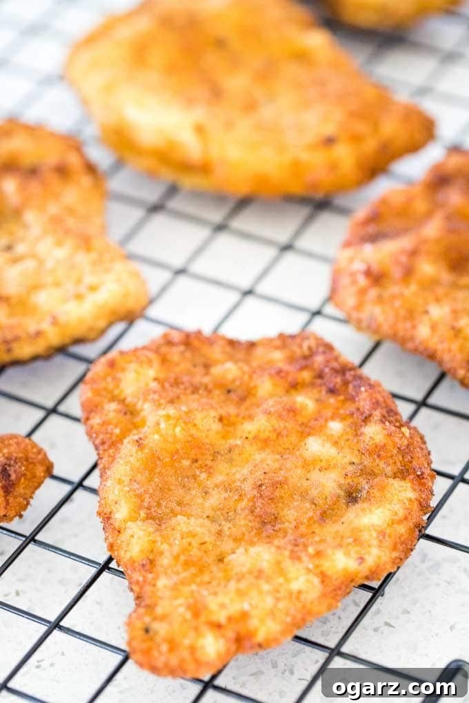 Forest Mushroom Schnitzel 3 Crispy Schnitzels on a black cooling rack