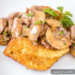 Forest Mushroom Schnitzel 6 Schnitzel topped with Mushroom, bacon gravy, garnished with parsley