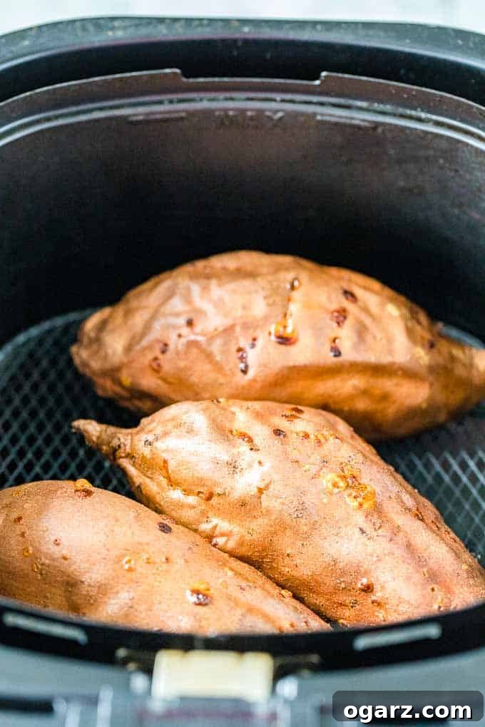 Perfect Air Fryer Sweet Potatoes 4 Baked Sweet Potatoes in the Air Fryer.