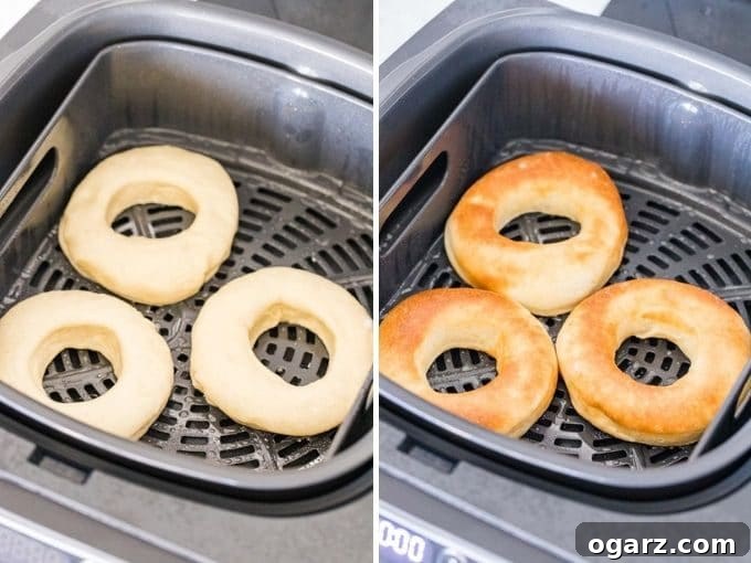 Air-Fried Donut Perfection 6 Collage illustrating the process of making Air Fryer Donuts, from dough to golden perfection