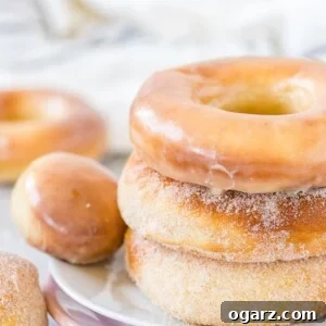 Air-Fried Donut Perfection 8 Stack of Air Fryer Donuts on a plate, both glazed and sugared