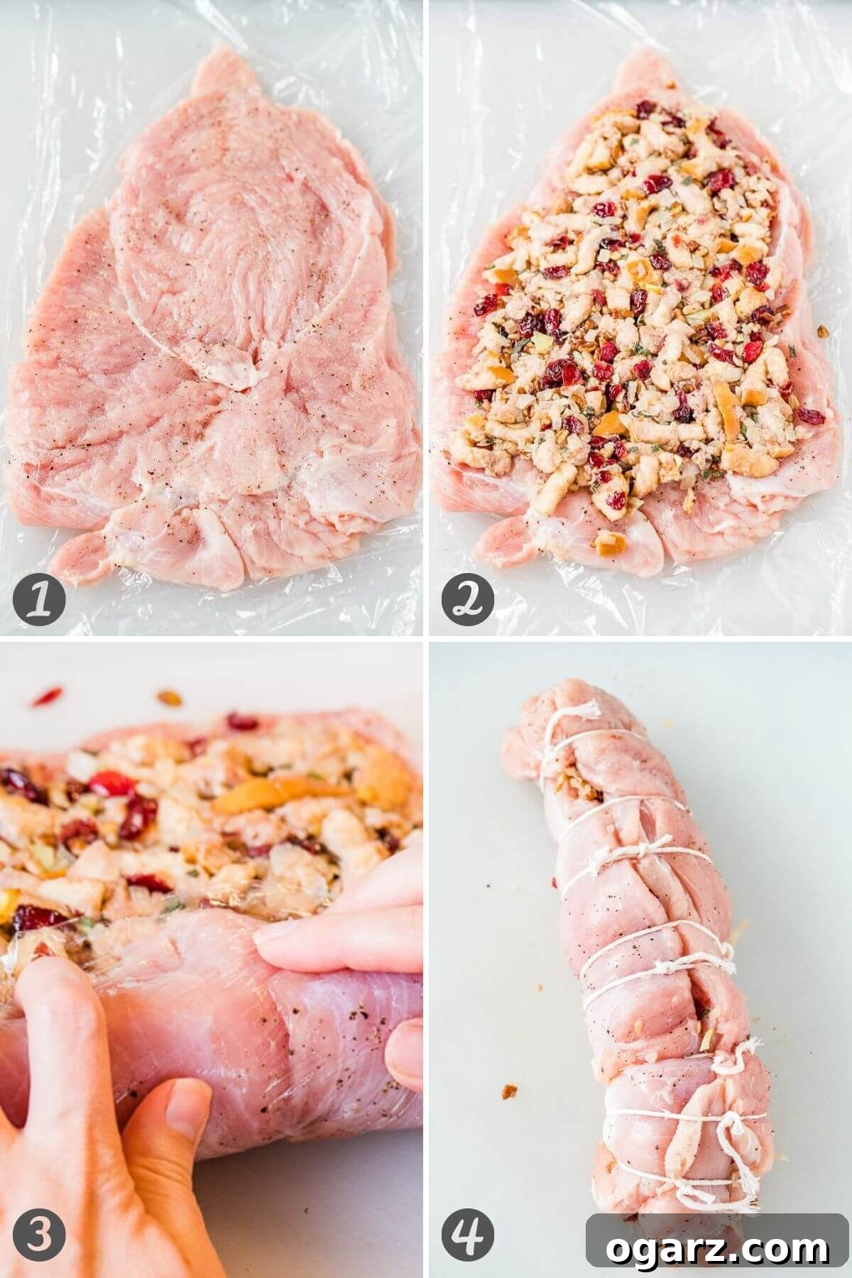 Gourmet Stuffed Turkey Breast 5 Step by step instructions for how to roll a stuffed turkey breast.