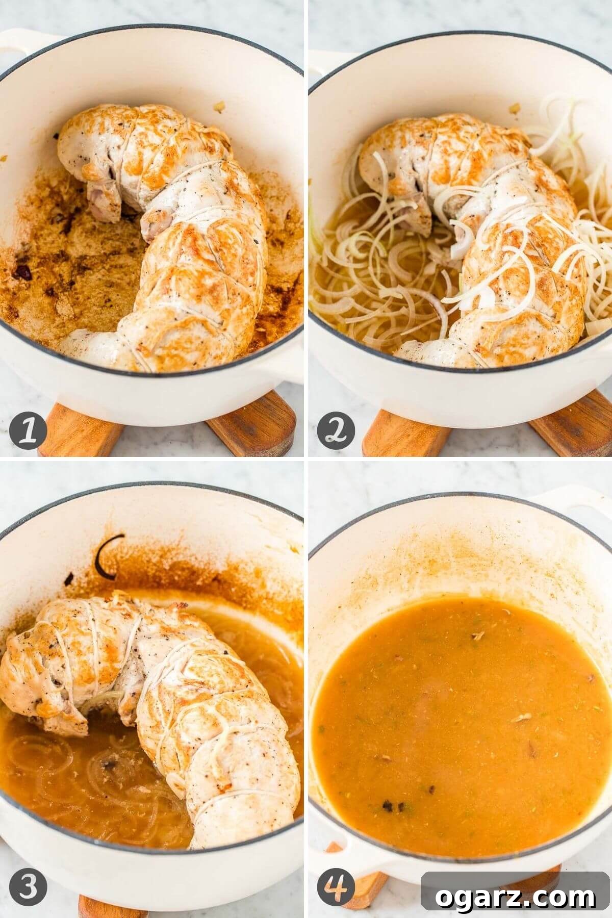 Gourmet Stuffed Turkey Breast 6 Step by step instructions for roasting a turkey roulade and making the gravy.