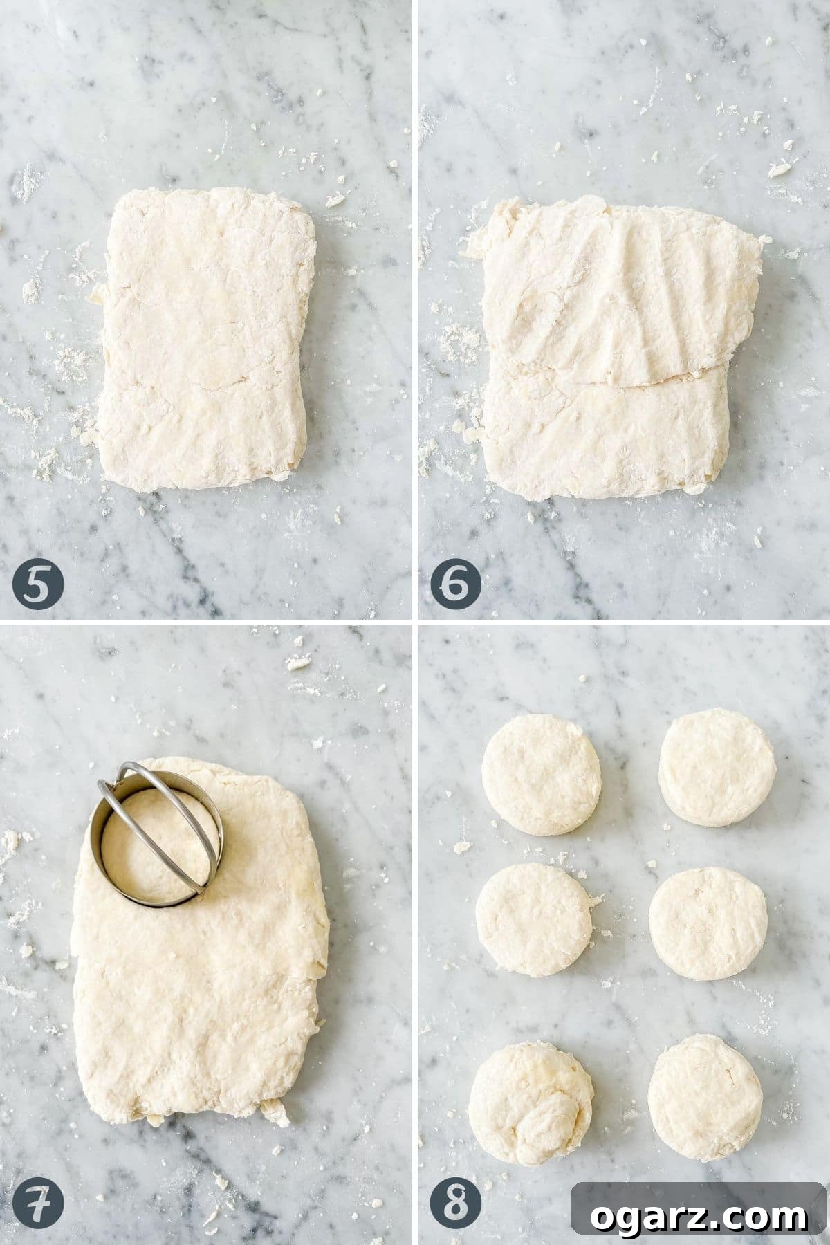 Golden Air Fryer Biscuits 5 A collage showing how to perfectly cut out biscuits from the dough for even baking.