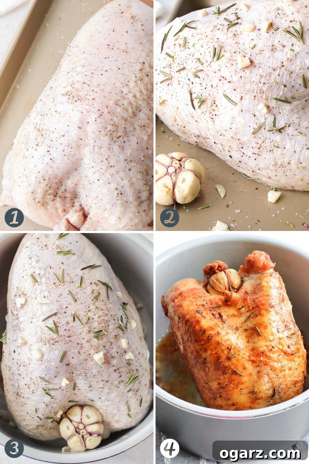 Crispy Air Fryer Turkey Breast 4 A collage showing the preparation and cooking steps for an Air Fryer Turkey Breast