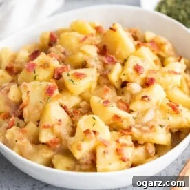 Potato salad in a white bowl