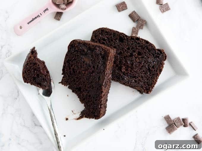 A final close-up image of a perfectly baked Double Chocolate Chip Bread, showcasing its inviting crust and chocolatey goodness. Ready to be enjoyed.