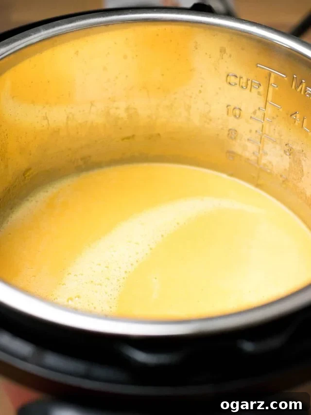 Creamy Instant Pot Carrot Soup 5 The interior of an Instant Pot displays a smooth, vibrant orange carrot soup after being pureed, showcasing its creamy and inviting texture.