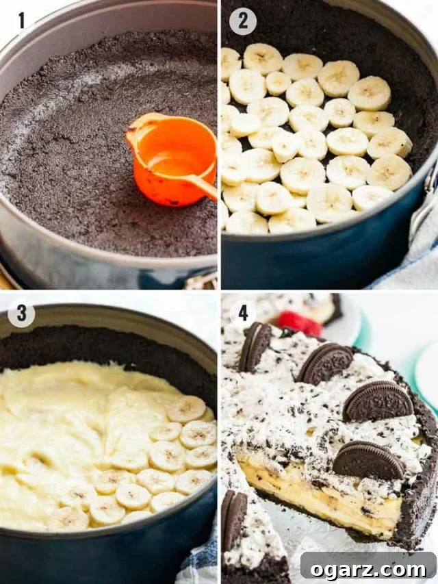 How to make oreo banana cream cake collage.