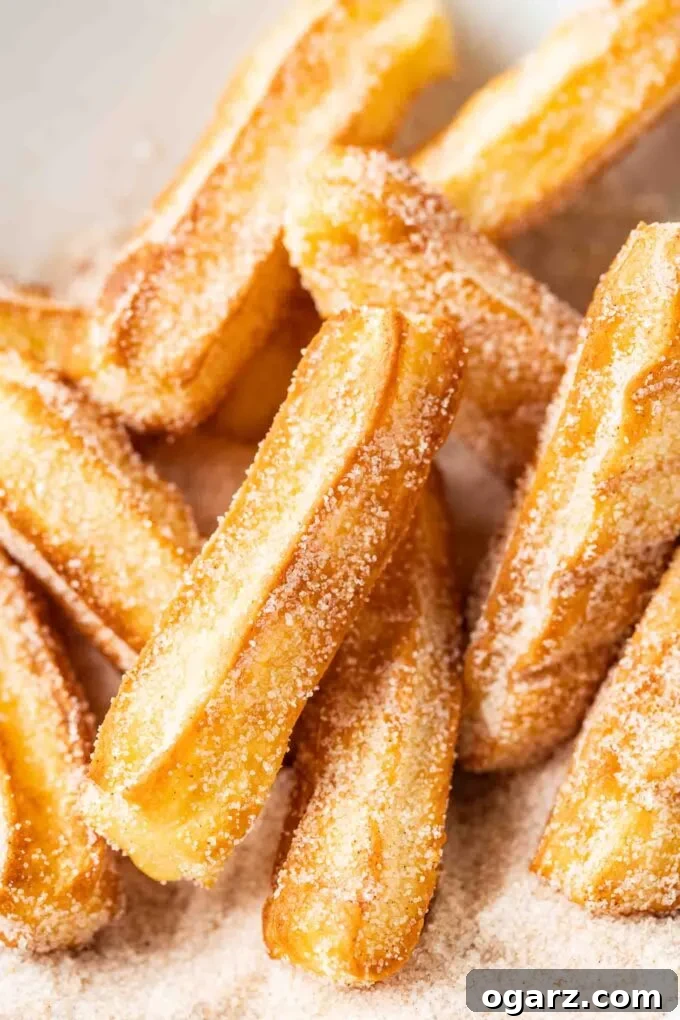 Air-Fried Churro Perfection 3 close-up of sugared churros