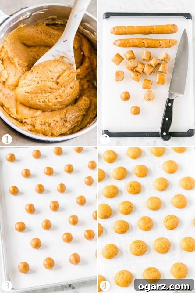Sugar-Dusted Winter Spice 3 A collage demonstrating the step-by-step process of making Pfeffernusse cookies, from dough to baked and glazed.