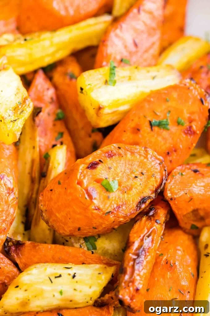 Crispy Air Fryer Carrots 2 A Close up shot of Roasted Carrots, beautifully caramelized and ready to serve
