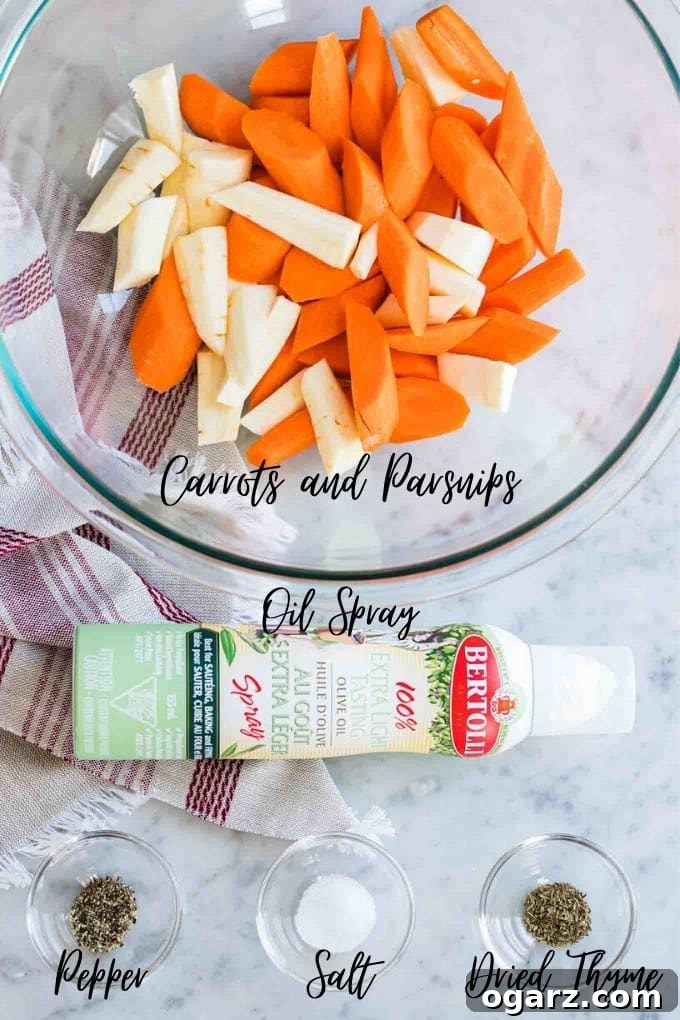 Crispy Air Fryer Carrots 3 Ingredients for Air Fryer Roasted Carrots laid out on a cutting board