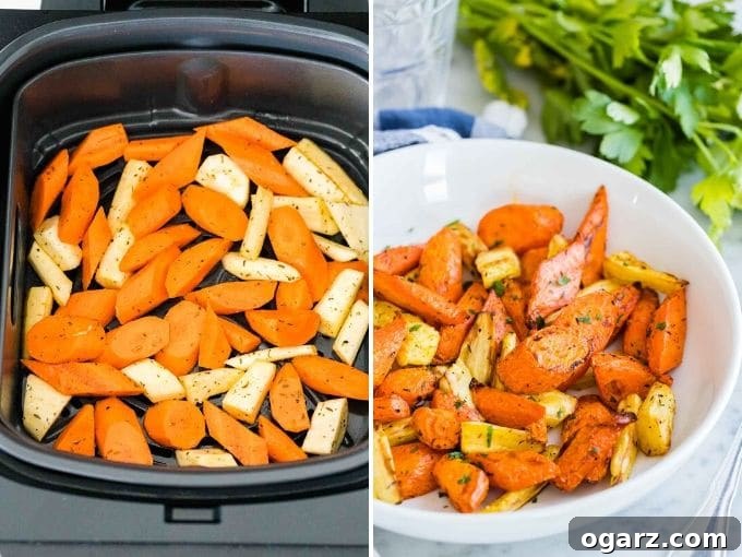 Crispy Air Fryer Carrots 4 How to make Air Fryer Roasted Carrots: A collage showing prep, seasoning, and roasting steps