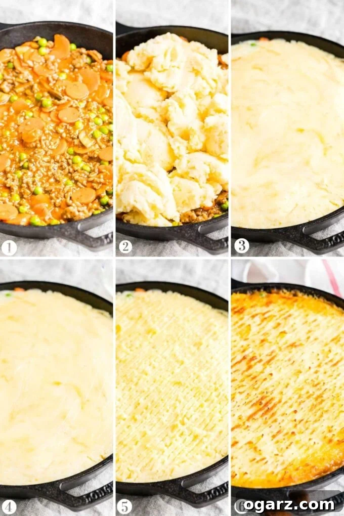 Classic Lamb and Mash Bake 4 How to make Cottage Pie Collage, showing various stages of assembly
