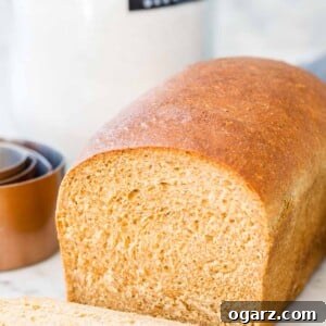 A loaf of whole wheat bread with a slice of bread next to it